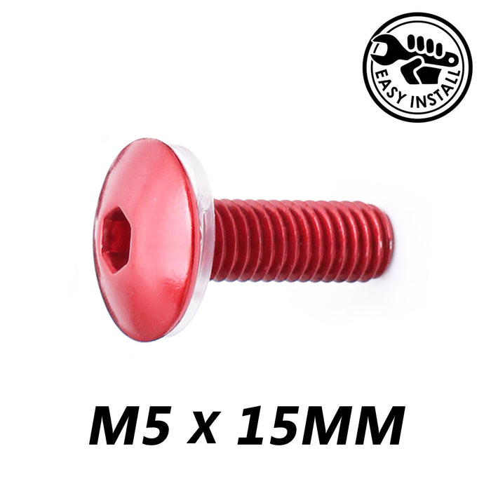 Set of CNC engraved logo windscreen bolts for Yamaha YZF R6 models from MC Motoparts, featuring red accents and metal finish.