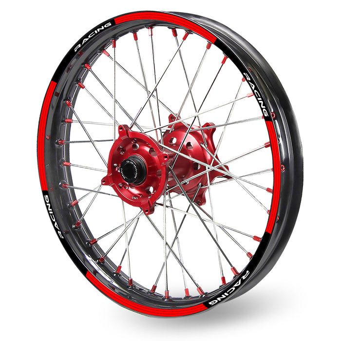 Red wheel stickers and rim decals for Aprilia RXV 450 dirt bike, by StickerBao, designed for 2008-2009 MX rim decoration.
