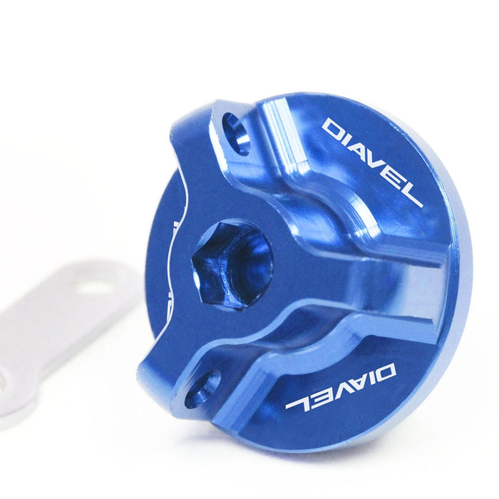 MC Motoparts engraved oil filler cap for Ducati Diavel Carbon 2010-2017, featuring logo engraving and durable metal finish.