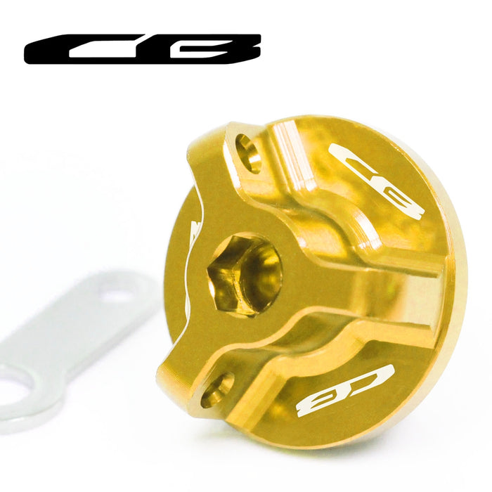 Engraved Honda oil filler cap by MC Motoparts with CB logo, designed for CB1000R, CB500X, CB500F, and CB600F motorcycles.