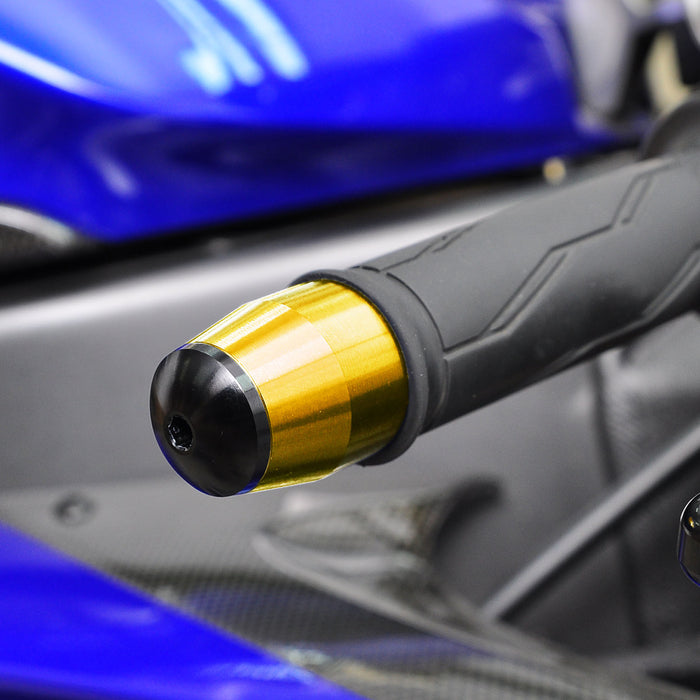 CNC aluminum BeyBlade bar ends for Honda CBR 300R, 500R, 600F, 600RR motorcycle, featuring gold finish and ergonomic design.