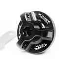 Black Honda CBR1000RR oil filler cap by MC Motoparts with engraved logo, suitable for 2004-2023 models.