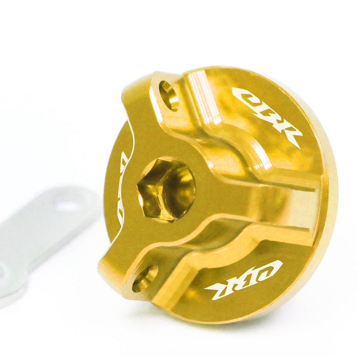MC Motoparts engraved Honda CBR oil filler cap with logo, fits CBR929RR, CBR954RR, and CBR600F motorcycle models.