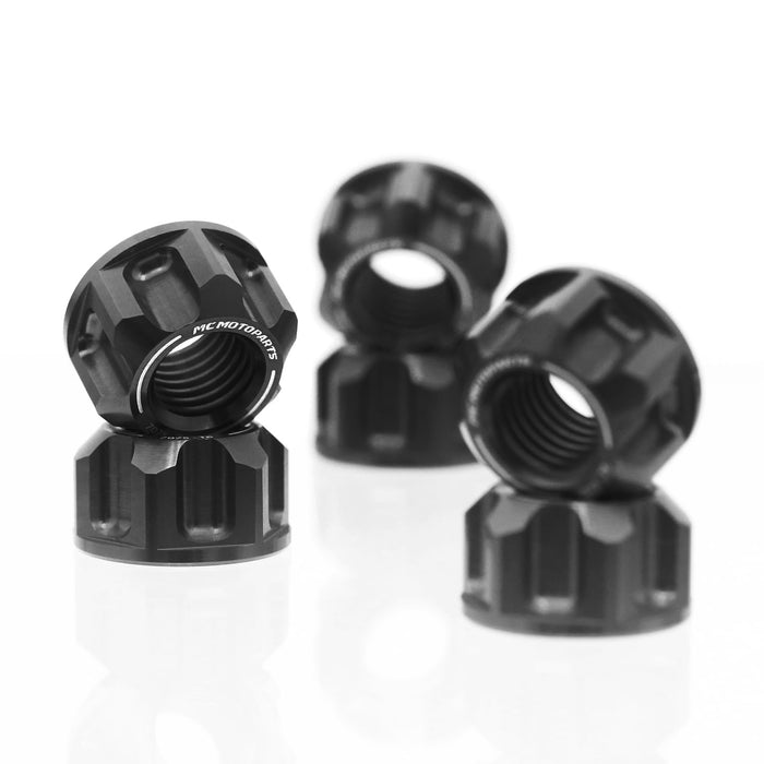 Set of six black billet M8 rear sprocket nuts for MV Agusta Brutale 3 4-cylinder motorcycles by MC Motoparts.