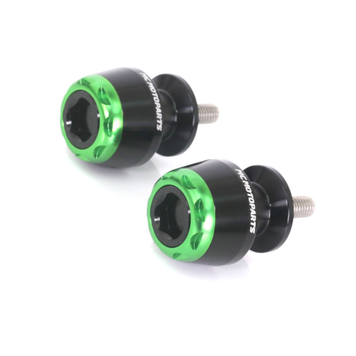 MC Motoparts 8mm swingarm spools for Suzuki Hayabusa GSX650F GSXR1000 GSXS1000F, shown mounted on motorcycle swingarm.