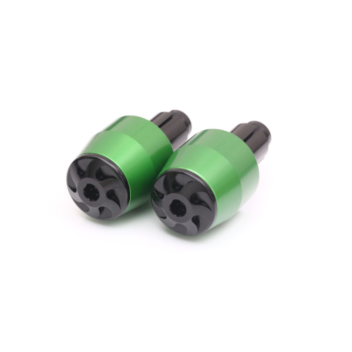 CNC aluminum bar ends for Triumph Daytona 675 and Street Triple 675, black with green accents, by MC Motoparts.