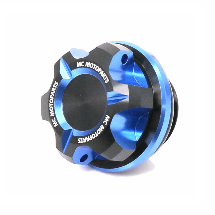 CNC oil filler cap for Yamaha Tracer 9 GT, XSR900, MT-09, FZ09 by MC Motoparts, featuring a durable metal finish.