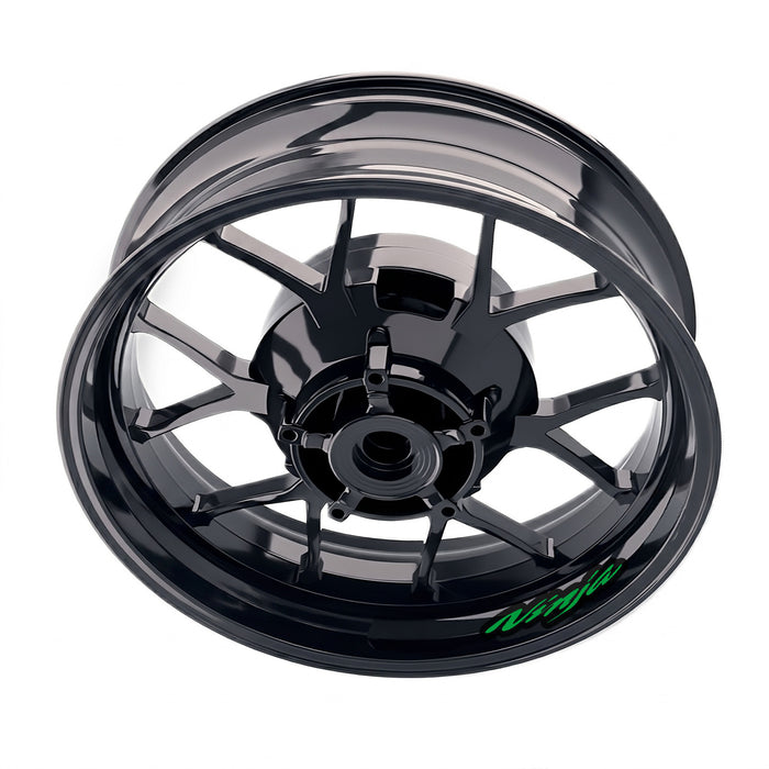 Kawasaki Ninja ZX-10R inner rim sticker set with bike model-specific wheel decals in black and white, designed for motorcycle wheels.