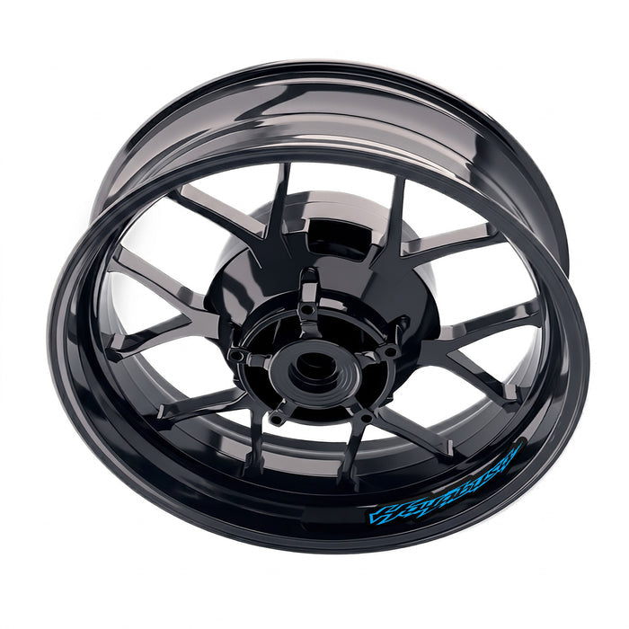 Suzuki Hayabusa GSX1300R wheel inner rim sticker set by StickerBao, featuring model-specific bike wheel decals on a motorcycle rim.