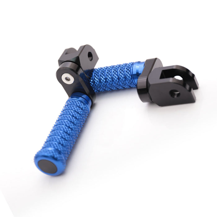 Black 25mm extension foot pegs for Aprilia Tuono 125, 660, 1000 V4R by MC Motoparts, with adjustable poles for rider comfort