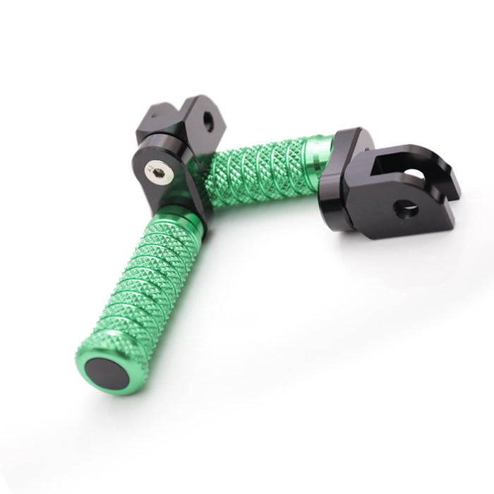 Black 25mm extension foot pegs for Aprilia Tuono 125, 660, 1000 V4R, by MC Motoparts, with adjustable pole for improved comfort.
