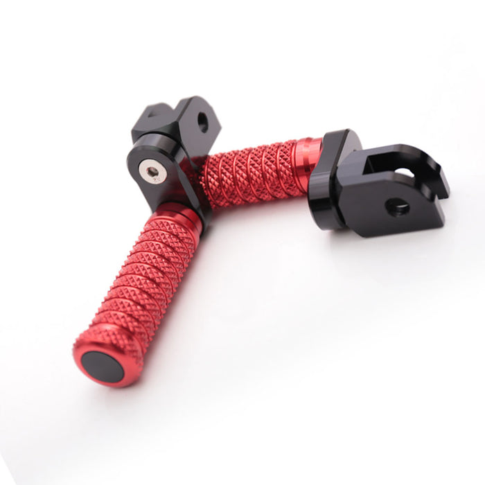 Black 25mm extension foot pegs for Aprilia Tuono V4R by MC Motoparts, adjustable pole, durable motorcycle footrests.