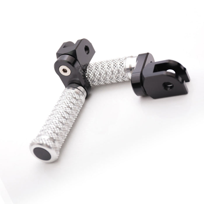 Black 25mm extension foot pegs for Aprilia Tuono 125, 660, 1000 V4R by MC Motoparts, adjustable pole, durable motorcycle footrests.