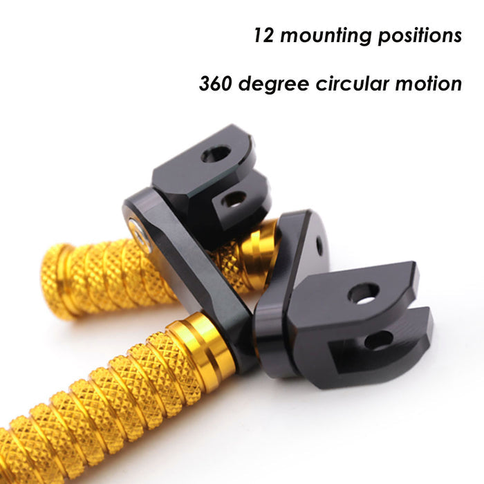 Front view of MC Motoparts 40mm extension foot pegs for Aprilia Tuono 125, 660, 1000 V4R with adjustable pole design.