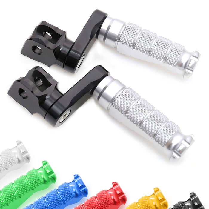 Front view of MC Motoparts 40mm adjustable foot pegs for Aprilia Tuono 125, 660, 1000 V4R R-FIGHT motorcycle, showing metal extension design.