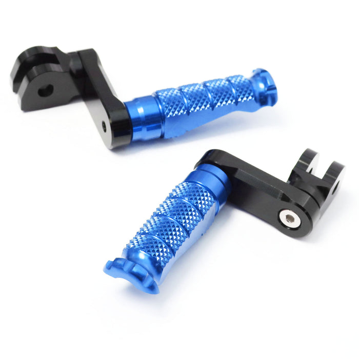Front view of MC Motoparts 40mm extension foot pegs for Aprilia Tuono 125, 660, 1000 V4R R-FIGHT motorcycle, adjustable for rider comfort.