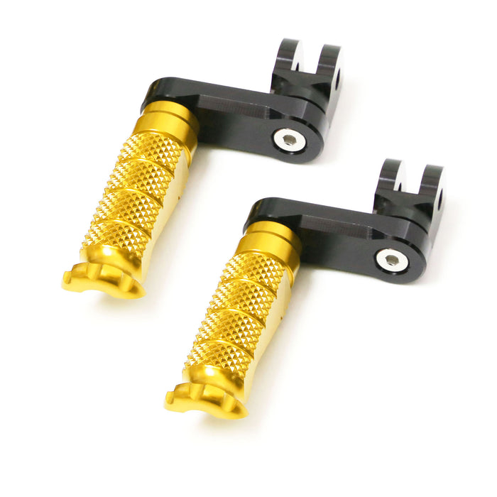 Front view of MC Motoparts 40mm extension foot pegs for Aprilia Tuono 125, 660, 1000 V4R R-FIGHT motorcycle.