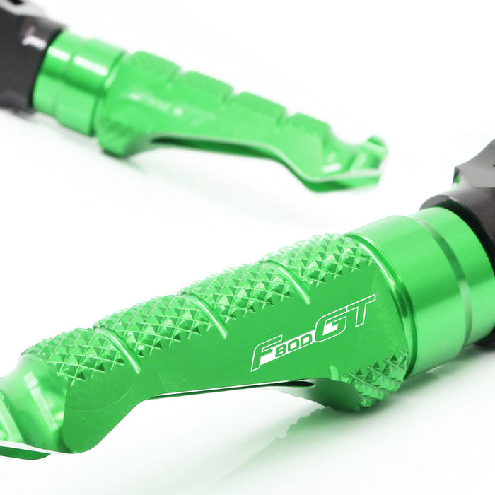 BMW F800GT 2011-2018 R-FIGHT engraved logo standard foot pegs by MC Motoparts, shown in a close-up view.