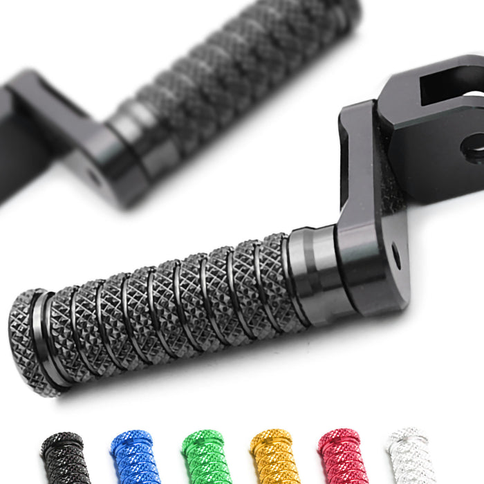 Front 40mm extension foot pegs for BMW F800S R1200 S G650GS by MC Motoparts, showing black adjustable pole foot pegs.