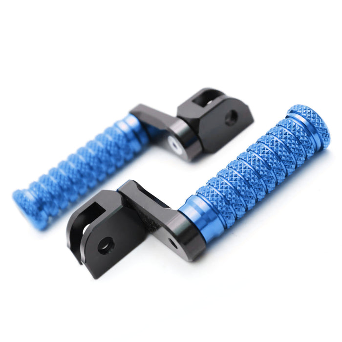 Front view of MC Motoparts 40mm extension foot pegs for BMW F800S R1200 S ST G650GS motorcycle, adjustable pole design.