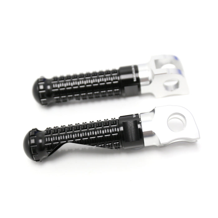 Black MC Motoparts standard front foot pegs for BMW F800S, R1200 S, ST, G650GS motorcycle, durable aluminum construction.