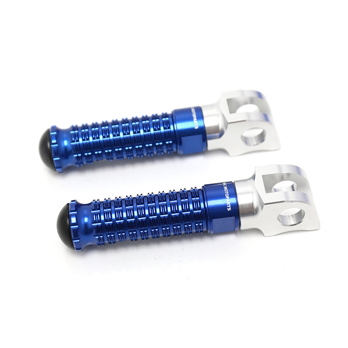Black MC Motoparts standard foot pegs for BMW F800S, R1200 S, ST, G650GS motorcycle, showcasing durable metal construction.