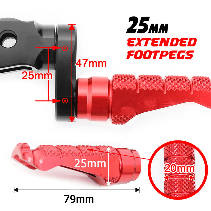 Front view of MC Motoparts 25mm adjustable extension foot pegs for BMW F800S R1200 S ST G650GS R, showing detailed metal design.