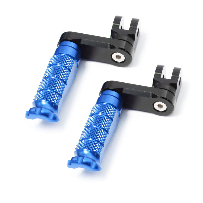 Front view of MC Motoparts 40mm adjustable extension foot pegs for BMW F800S R1200 S ST G650GS R models, showing textured footrest surfaces.