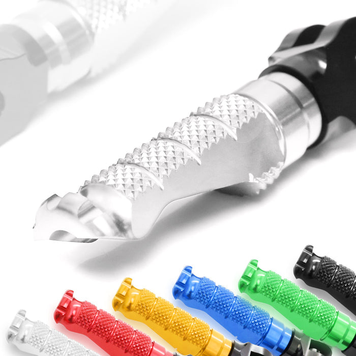 Front view of MC Motoparts standard foot pegs for BMW F800S, R1200 S, ST, G650GS, and R-Fight motorcycle models.