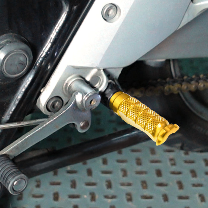 Front view of MC Motoparts standard foot pegs installed on BMW F800S R1200 S ST G650GS R motorcycle.