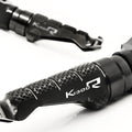 BMW K1300R and K1300S R-FIGHT engraved logo front foot pegs by MC Motoparts, standard motorcycle foot pegs with engraved logo design.