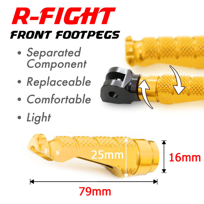 MC Motoparts front standard foot pegs for BMW S1000R, S1000RR, R1200GS, R-FIGHT motorcycle, showing detailed metal design.