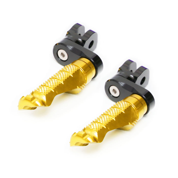Front view of MC Motoparts 25mm adjustable extension foot pegs for CF MOTO R-FIGHT motorcycle, showing textured foot platform.