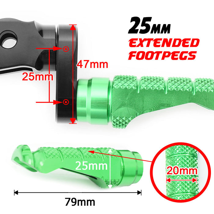 Front view of MC Motoparts 25mm extension foot pegs for CF MOTO R-FIGHT, featuring adjustable design and durable metal construction.