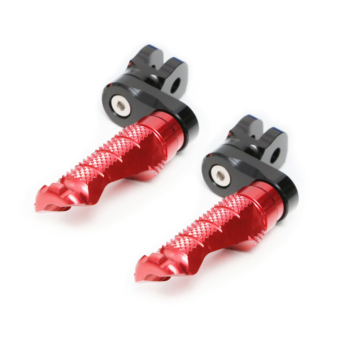 Front view of MC Motoparts 25mm extension foot pegs for CF MOTO R-FIGHT motorcycle, showing adjustable design and sturdy metal construction.