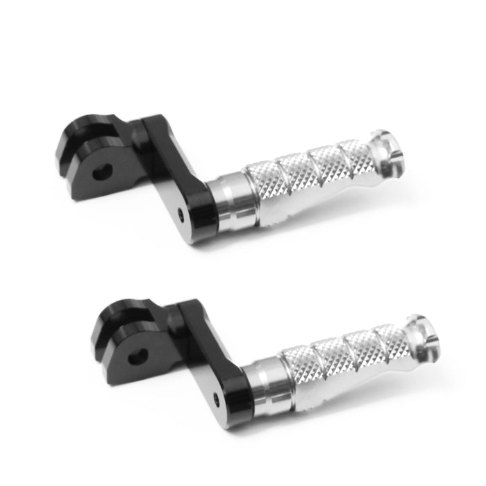 Front view of MC Motoparts 40mm extension foot pegs for CF MOTO R-FIGHT motorcycle, showcasing adjustable design and sturdy construction.