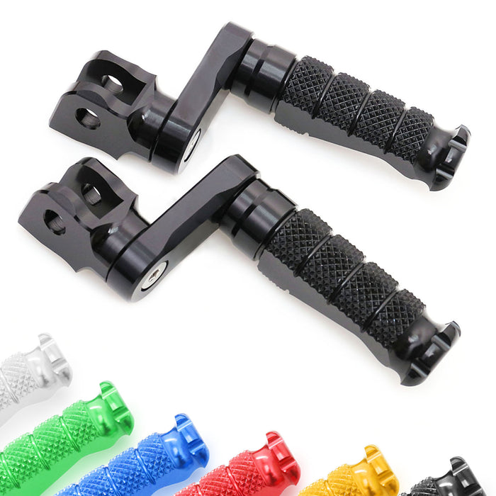 Front view of MC Motoparts 40mm extension foot pegs for CF MOTO R-FIGHT motorcycle, showing black adjustable foot pegs.