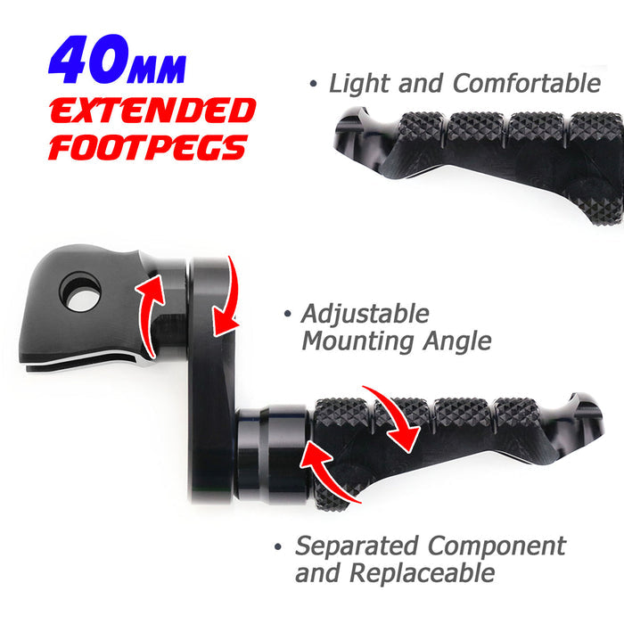 Fit Ducati 1199 1299 Panigale RFIGHT 40mm Adjustable Front Black Foot Pegs - MC Motoparts