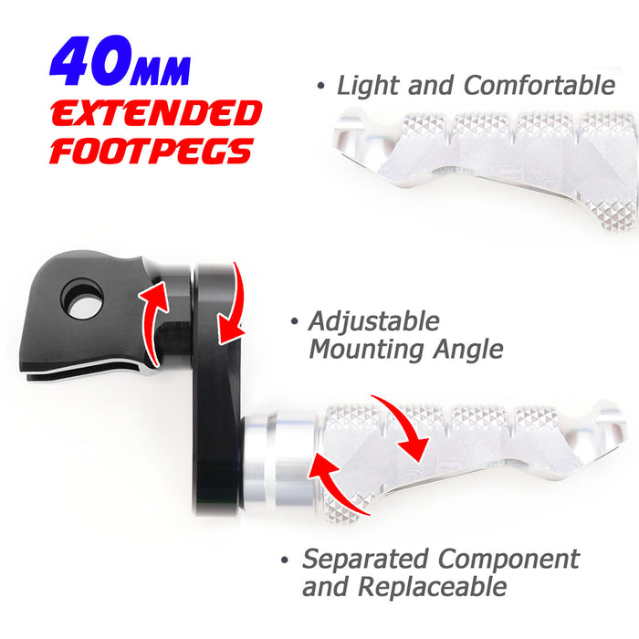 Fit Ducati 749 996 1098 1198 Diavel RFIGHT 40mm Extension Front Silver Foot Pegs - MC Motoparts