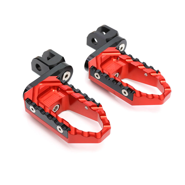 MC Motoparts 40mm extension foot pegs for Ducati DesertX, Multistrada V2 V4 S RS TRC touring motorcycle, black, front view.