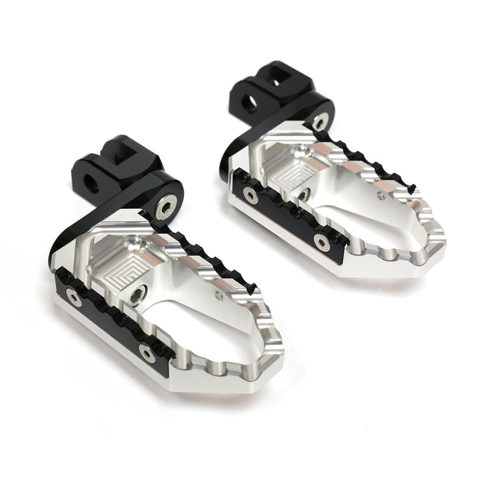 MC Motoparts 40mm extension foot pegs for Ducati DesertX, Multistrada V2 V4 S RS, with black finish and multi-step design.