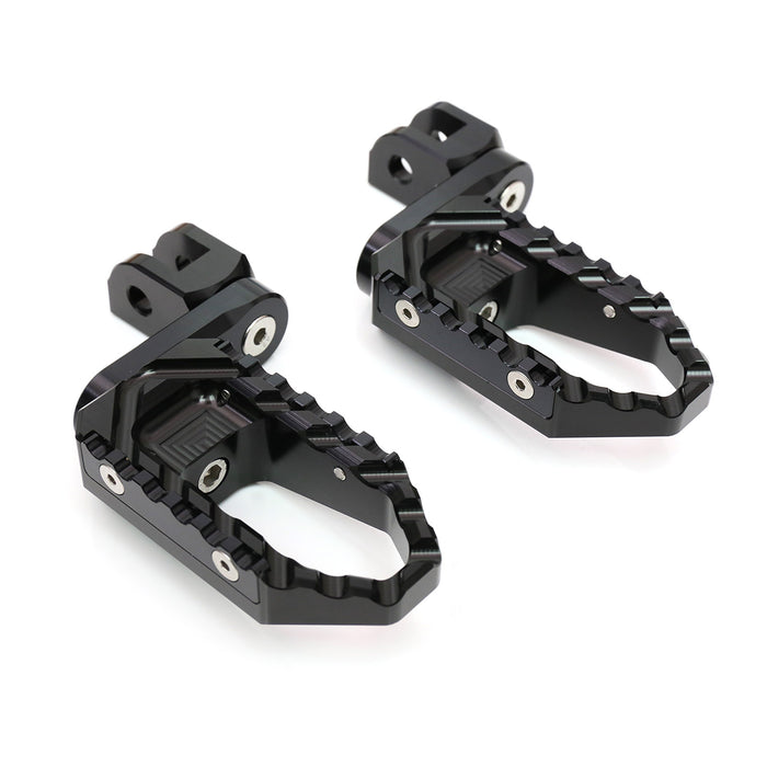 MC Motoparts 40mm extension foot pegs for Ducati DesertX, Multistrada V2 V4 S RS, with multi-step design, black finish.