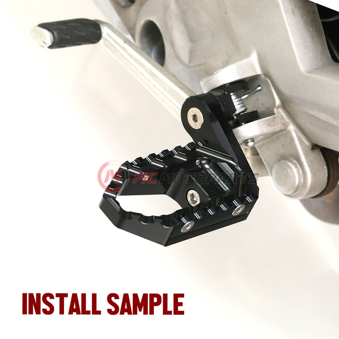 MC Motoparts 40mm extension foot pegs for Ducati DesertX, Multistrada V2 V4 S RS TRC touring motorcycle, installed on front footpeg.