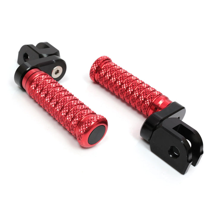 Front view of MC Motoparts 25mm extension foot pegs for Ducati Monster 600 695 800 1000 821 motorcycle, showcasing the polished metal design.