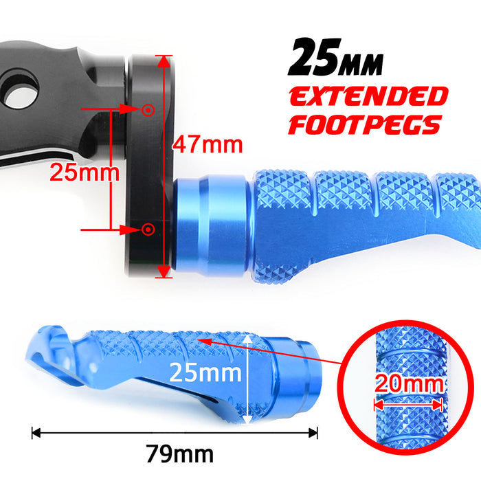 Front view of MC Motoparts 25mm adjustable extension foot pegs for Greenger G3S G3 2023-2024 electric motorcycle.