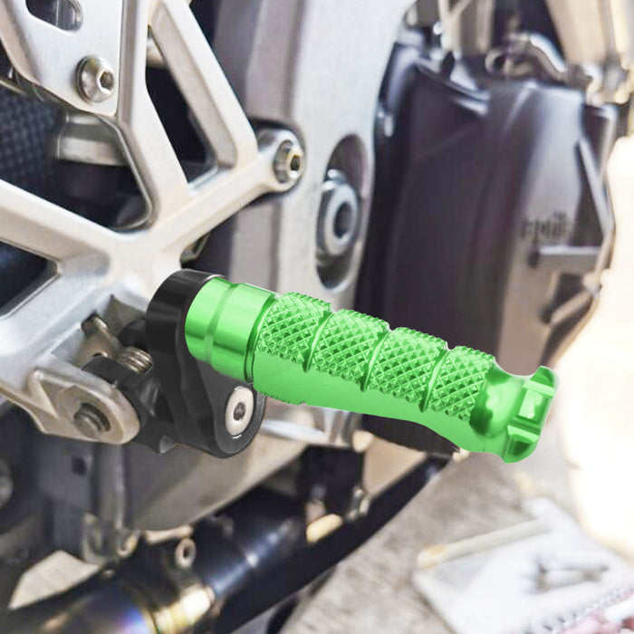 Front view of MC Motoparts electric motorcycle 25mm extension foot pegs for Greenger G3S G3 2023-2024 R-FIGHT model.