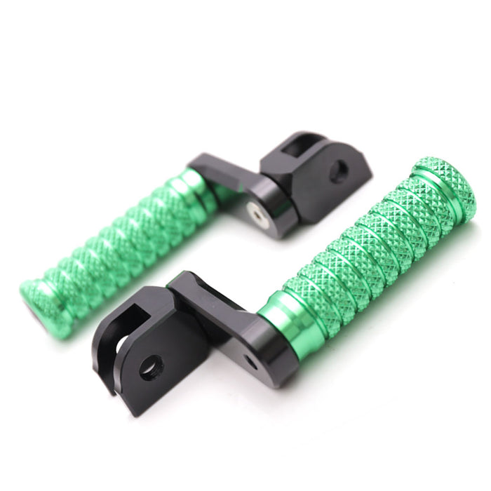 Front view of MC Motoparts 40mm extension foot pegs for Harley Davidson Breakout, XR1200, and Fatboy with adjustable pole design.