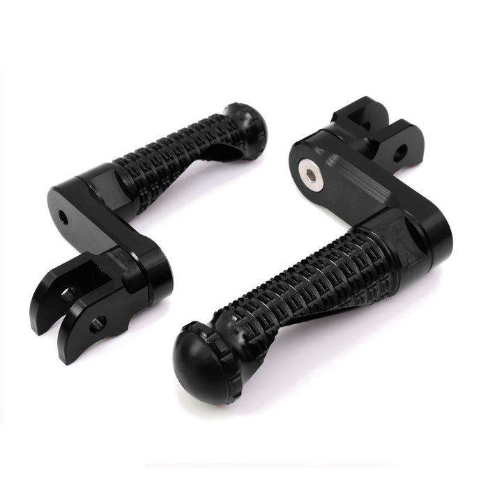 Harley Davidson Softail Black Shadow 40mm lowering foot pegs by MC Motoparts, front view showing black extension foot pegs.