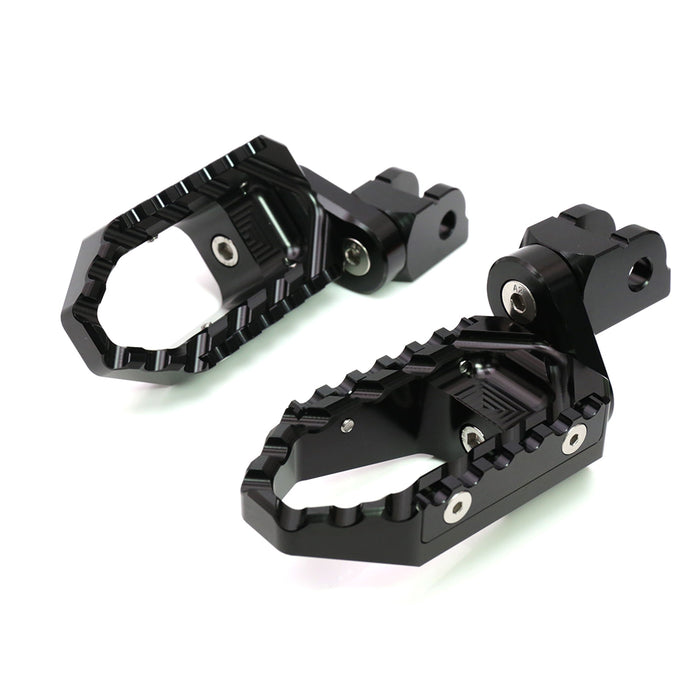 Honda CBR600RR and CBR1000RR touring 25mm wide extension foot pegs by MC Motoparts, showing black foot pegs with extended design.