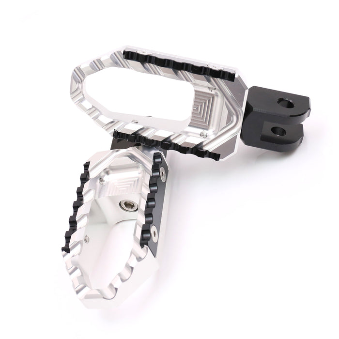 Honda CBR650R CB500X NX500 touring foot pegs by MC Motoparts, front view of black standard motorcycle foot pegs.